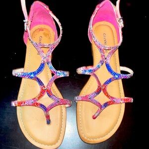 Gianni Bini red white blue sparkly rhinestone sandals